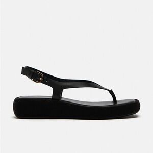 Zara Black Platform Thong Sandals with Gold Buckle